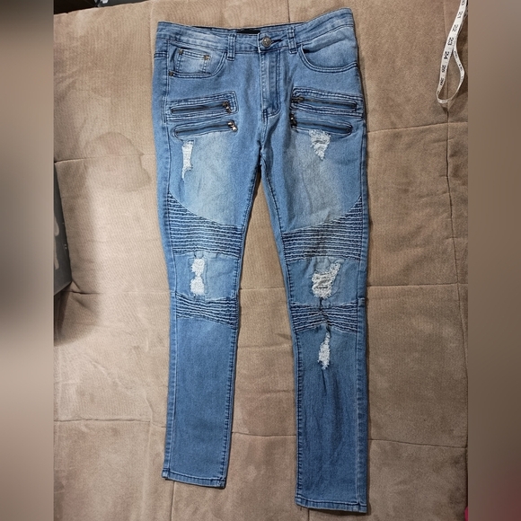 Waimea Men's 32x31 Skinny Fit Distressed Rip Torn Designer Trendy Embroidered - Picture 2 of 16